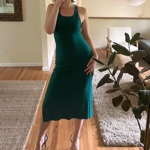 REFORMATION Teal Sleeveless Ribbed Maxi Midi Slit Sheath Dress